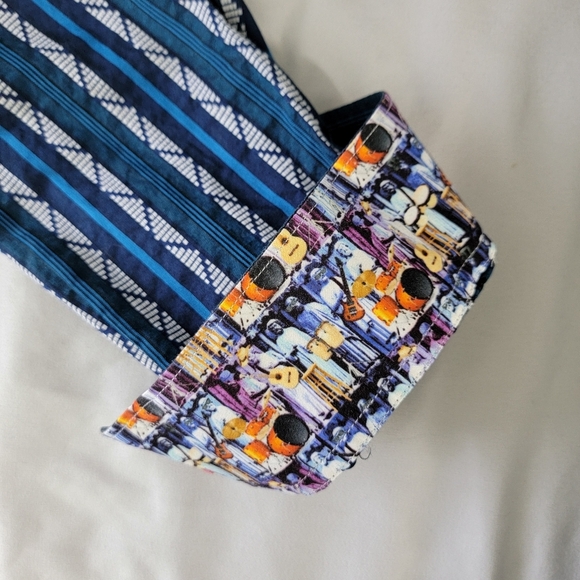 Robert Graham Flip Cuff Shirt Blue Striped Button Guitars Rock & Roll Mens Large - Picture 8 of 14